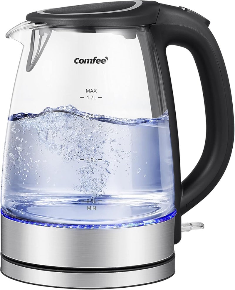COMFEE' Glass Electric Tea Kettle & Hot Water Kettle Electric, 1.7L Capacity, 1500W Fast Boil, Auto Shut-Off & Boil-Dry Protection